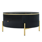 Table basse ronde à motif marbre – Blanc et or / Noir et or, 2 tiroirs, 2 à 4 places