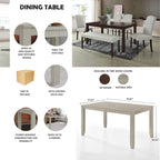 Table à manger rectangulaire avec pieds en bois d'hévéa – Gris antique / Wengé HK, Minimaliste, 6 places