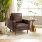 Fauteuil en cuir véritable Mid-Century – Marron / Bleu marine / Noir / Bordeaux / Camel / Beige, accoudoir droit, 1 place
