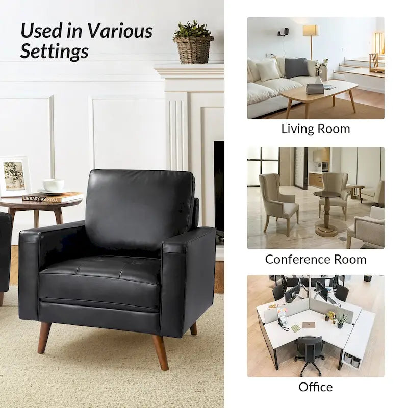 Fauteuil en cuir véritable Mid-Century – Marron / Bleu marine / Noir / Bordeaux / Camel / Beige, accoudoir droit, 1 place