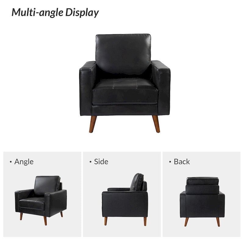 Fauteuil en cuir véritable Mid-Century – Marron / Bleu marine / Noir / Bordeaux / Camel / Beige, accoudoir droit, 1 place