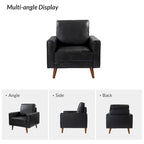 Fauteuil en cuir véritable Mid-Century – Marron / Bleu marine / Noir / Bordeaux / Camel / Beige, accoudoir droit, 1 place