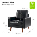 Fauteuil en cuir véritable Mid-Century – Marron / Bleu marine / Noir / Bordeaux / Camel / Beige, accoudoir droit, 1 place