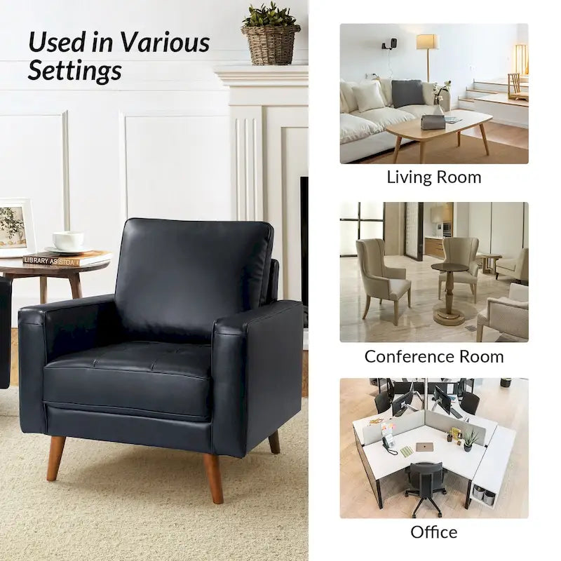 Fauteuil en cuir véritable Mid-Century – Marron / Bleu marine / Noir / Bordeaux / Camel / Beige, accoudoir droit, 1 place