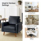 Fauteuil en cuir véritable Mid-Century – Marron / Bleu marine / Noir / Bordeaux / Camel / Beige, accoudoir droit, 1 place