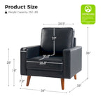 Fauteuil en cuir véritable Mid-Century – Marron / Bleu marine / Noir / Bordeaux / Camel / Beige, accoudoir droit, 1 place