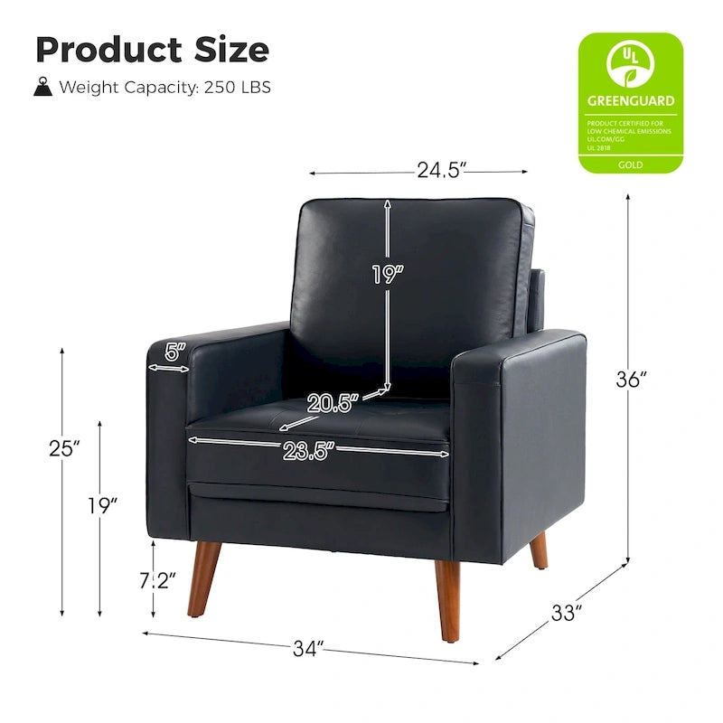 Fauteuil en cuir véritable Mid-Century – Marron / Bleu marine / Noir / Bordeaux / Camel / Beige, accoudoir droit, 1 place