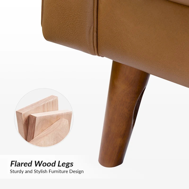 Fauteuil en cuir véritable Mid-Century – Marron / Bleu marine / Noir / Bordeaux / Camel / Beige, accoudoir droit, 1 place