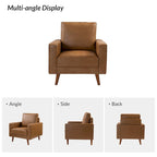 Fauteuil en cuir véritable Mid-Century – Marron / Bleu marine / Noir / Bordeaux / Camel / Beige, accoudoir droit, 1 place