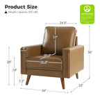 Fauteuil en cuir véritable Mid-Century – Marron / Bleu marine / Noir / Bordeaux / Camel / Beige, accoudoir droit, 1 place