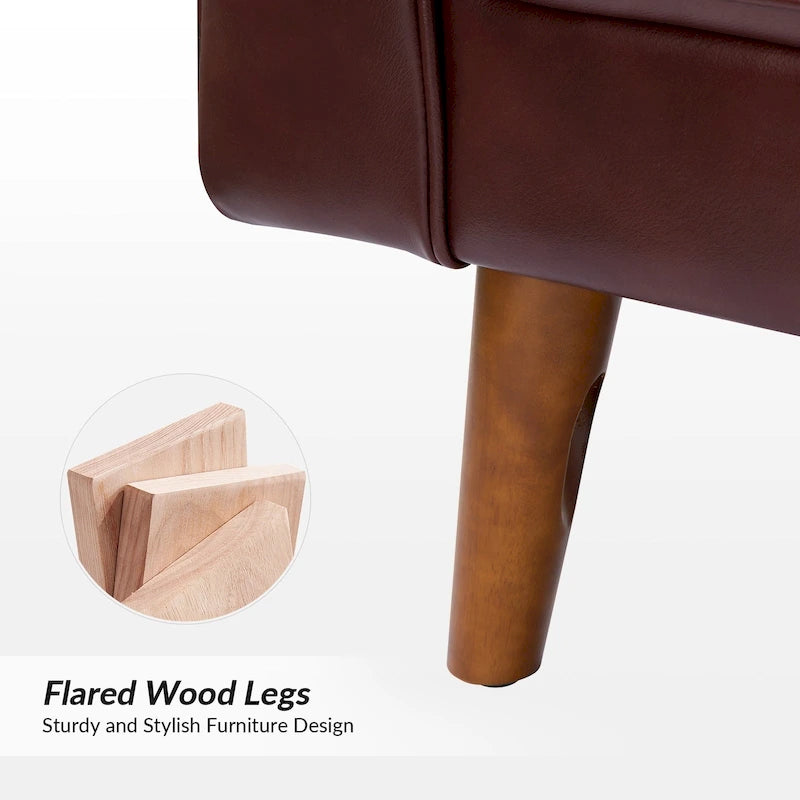Fauteuil en cuir véritable Mid-Century – Marron / Bleu marine / Noir / Bordeaux / Camel / Beige, accoudoir droit, 1 place