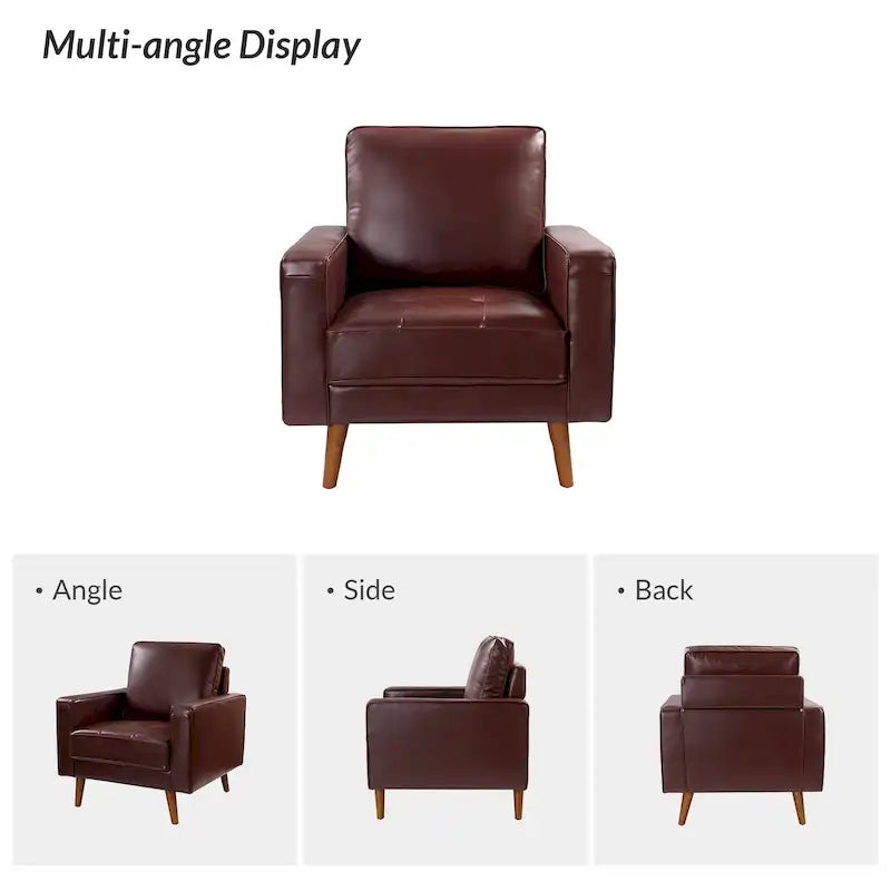 Fauteuil en cuir véritable Mid-Century – Marron / Bleu marine / Noir / Bordeaux / Camel / Beige, accoudoir droit, 1 place