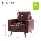 Fauteuil en cuir véritable Mid-Century – Marron / Bleu marine / Noir / Bordeaux / Camel / Beige, accoudoir droit, 1 place
