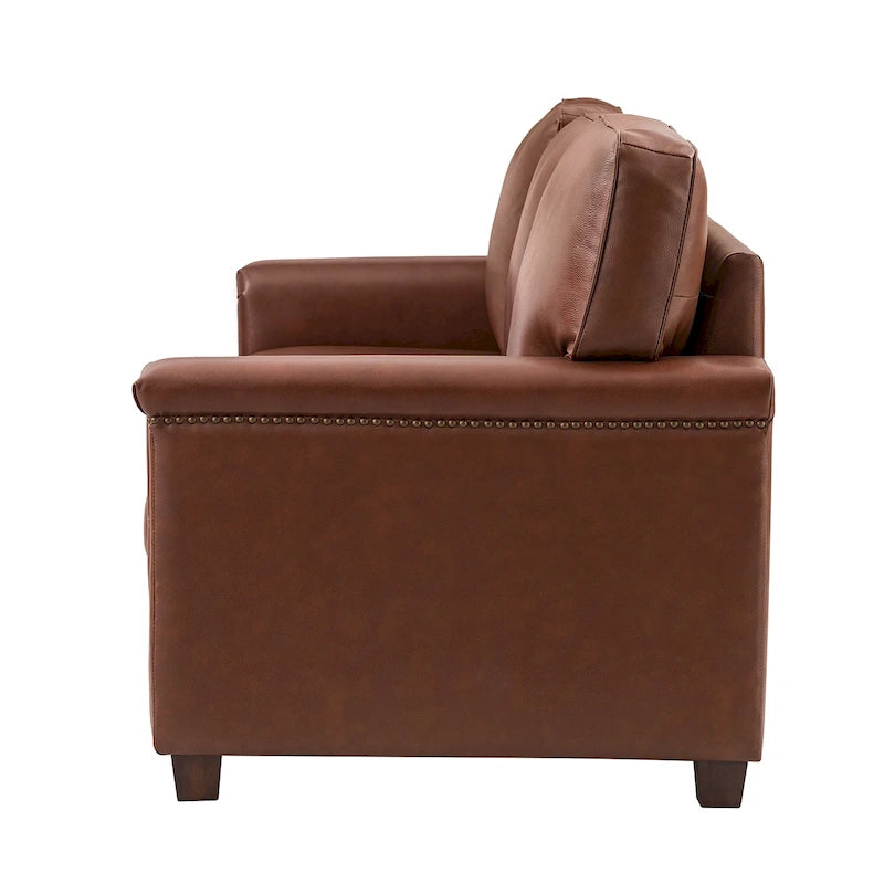 Canapé en cuir transitionnel – Bleu marine / Turquoise / Noir / Marron / Camel, Clous décoratifs, 3 places