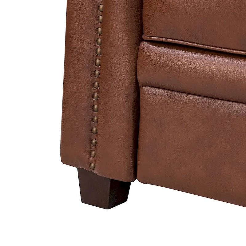 Canapé en cuir transitionnel – Bleu marine / Turquoise / Noir / Marron / Camel, Clous décoratifs, 3 places