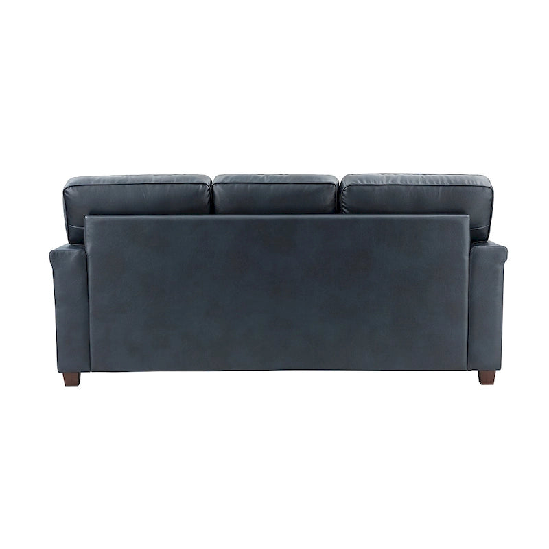 Canapé en cuir transitionnel – Bleu marine / Turquoise / Noir / Marron / Camel, Clous décoratifs, 3 places