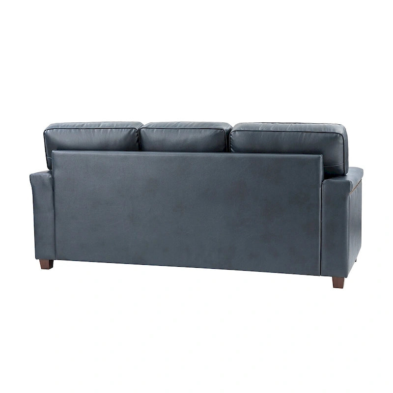Canapé en cuir transitionnel – Bleu marine / Turquoise / Noir / Marron / Camel, Clous décoratifs, 3 places