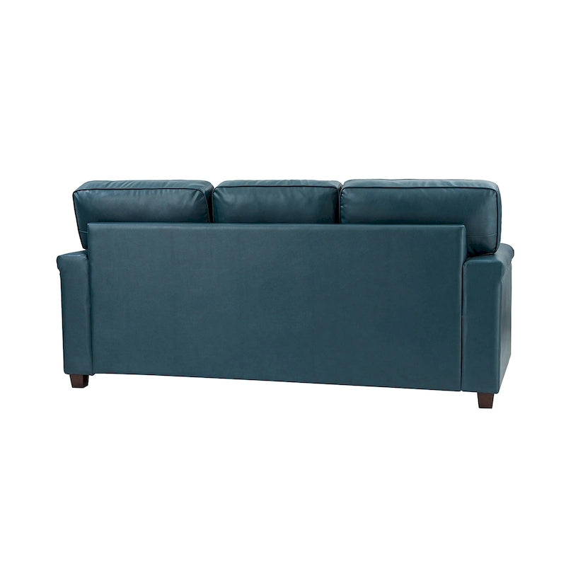 Canapé en cuir transitionnel – Bleu marine / Turquoise / Noir / Marron / Camel, Clous décoratifs, 3 places