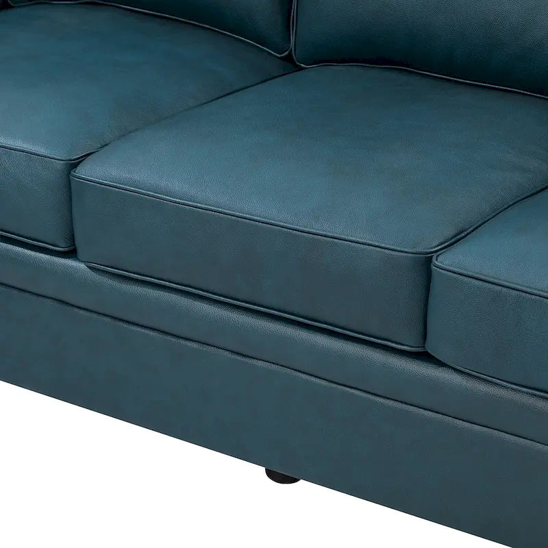 Canapé en cuir transitionnel – Bleu marine / Turquoise / Noir / Marron / Camel, Clous décoratifs, 3 places