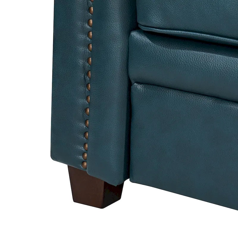 Canapé en cuir transitionnel – Bleu marine / Turquoise / Noir / Marron / Camel, Clous décoratifs, 3 places