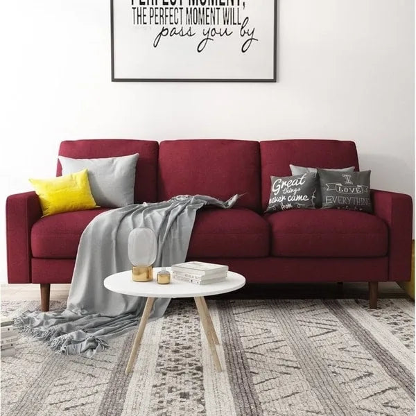 Canapé en velours moderne du milieu du siècle – Marron / Beige / Rouge foncé / Gris / Bleu foncé, accoudoirs roulés, 3 places