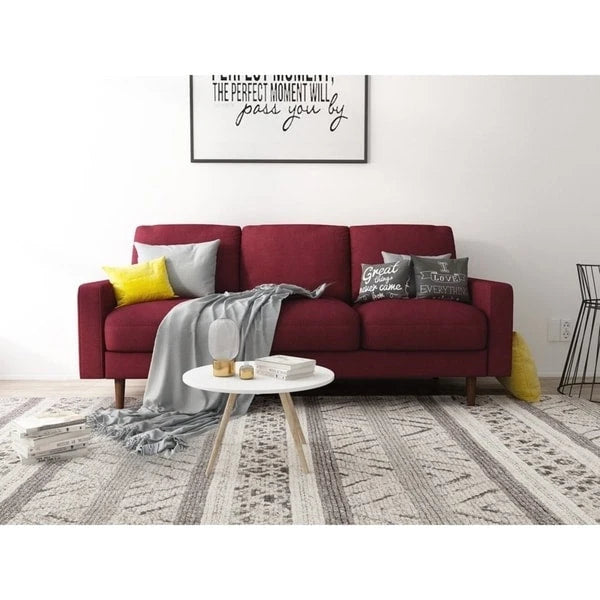 Canapé en velours moderne du milieu du siècle – Marron / Beige / Rouge foncé / Gris / Bleu foncé, accoudoirs roulés, 3 places
