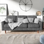 Canapé en velours moderne du milieu du siècle – Marron / Beige / Rouge foncé / Gris / Bleu foncé, accoudoirs roulés, 3 places
