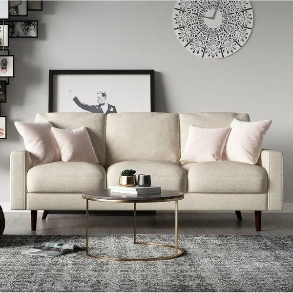 Canapé en velours moderne du milieu du siècle – Marron / Beige / Rouge foncé / Gris / Bleu foncé, accoudoirs roulés, 3 places