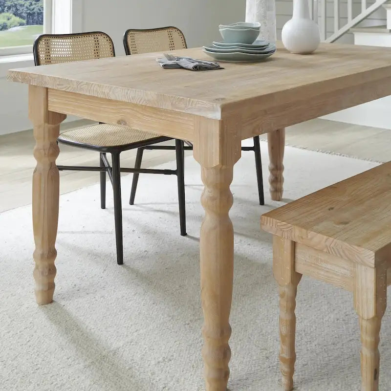 Table à manger de ferme en pin massif avec finition vieillie à la main – Bois flotté / Bois de grange / Gris rustique / Blanc cassé / Noyer rustique, 6 places
