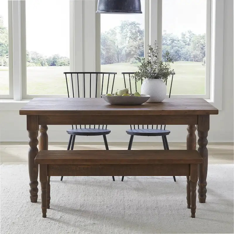 Table à manger de ferme en pin massif avec finition vieillie à la main – Bois flotté / Bois de grange / Gris rustique / Blanc cassé / Noyer rustique, 6 places