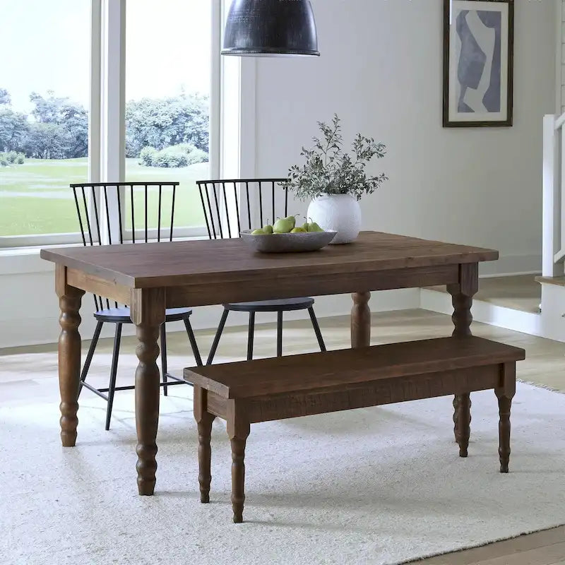 Table à manger de ferme en pin massif avec finition vieillie à la main – Bois flotté / Bois de grange / Gris rustique / Blanc cassé / Noyer rustique, 6 places