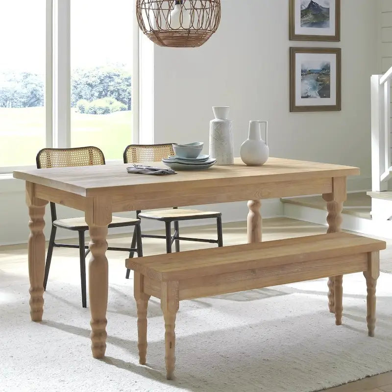 Table à manger de ferme en pin massif avec finition vieillie à la main – Bois flotté / Bois de grange / Gris rustique / Blanc cassé / Noyer rustique, 6 places