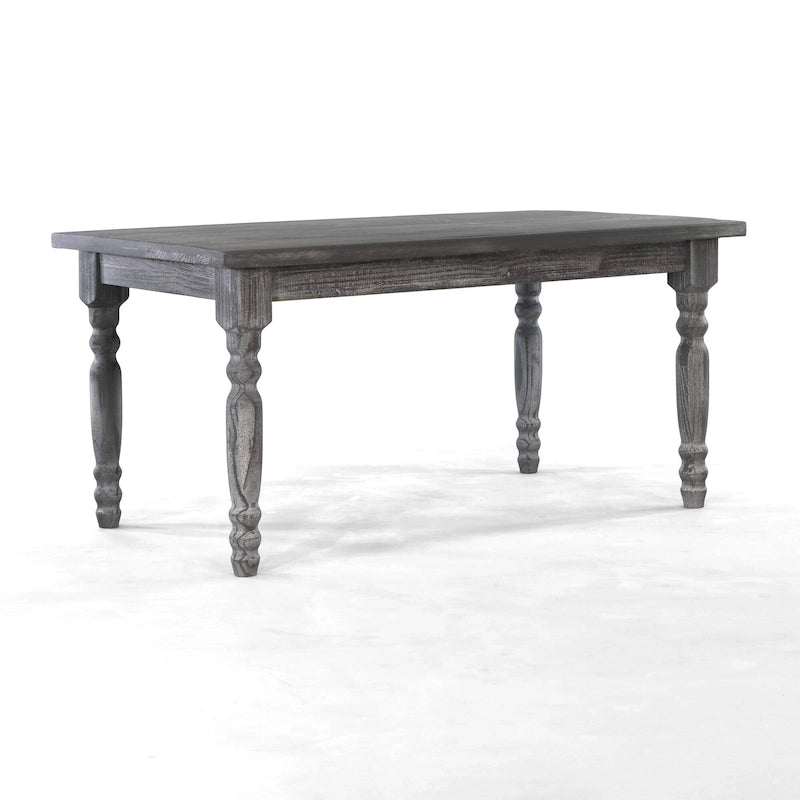 Table à manger de ferme en pin massif avec finition vieillie à la main – Bois flotté / Bois de grange / Gris rustique / Blanc cassé / Noyer rustique, 6 places