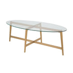 Table basse ovale en verre trempé – Laiton / Bronze noirci, pieds fuselés, pour 2 à 4 personnes