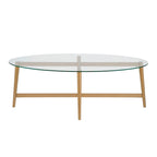 Table basse ovale en verre trempé – Laiton / Bronze noirci, pieds fuselés, pour 2 à 4 personnes