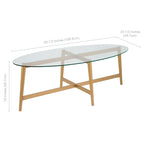 Table basse ovale en verre trempé – Laiton / Bronze noirci, pieds fuselés, pour 2 à 4 personnes
