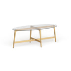 Table basse ovale en verre trempé – Laiton / Bronze noirci, pieds fuselés, pour 2 à 4 personnes