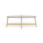 Table basse ovale en verre trempé – Laiton / Bronze noirci, pieds fuselés, pour 2 à 4 personnes