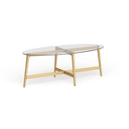 Table basse ovale en verre trempé – Laiton / Bronze noirci, pieds fuselés, pour 2 à 4 personnes