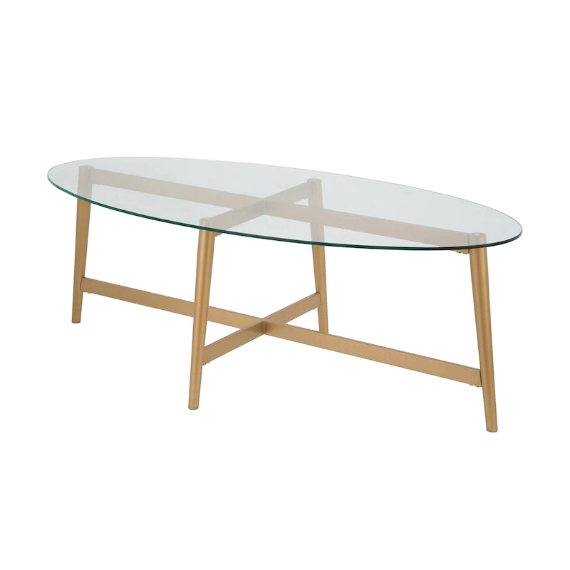 Table basse ovale en verre trempé – Laiton / Bronze noirci, pieds fuselés, pour 2 à 4 personnes