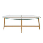 Table basse ovale en verre trempé – Laiton / Bronze noirci, pieds fuselés, pour 2 à 4 personnes