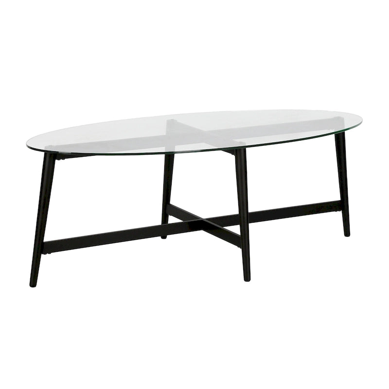 Table basse ovale en verre trempé – Laiton / Bronze noirci, pieds fuselés, pour 2 à 4 personnes