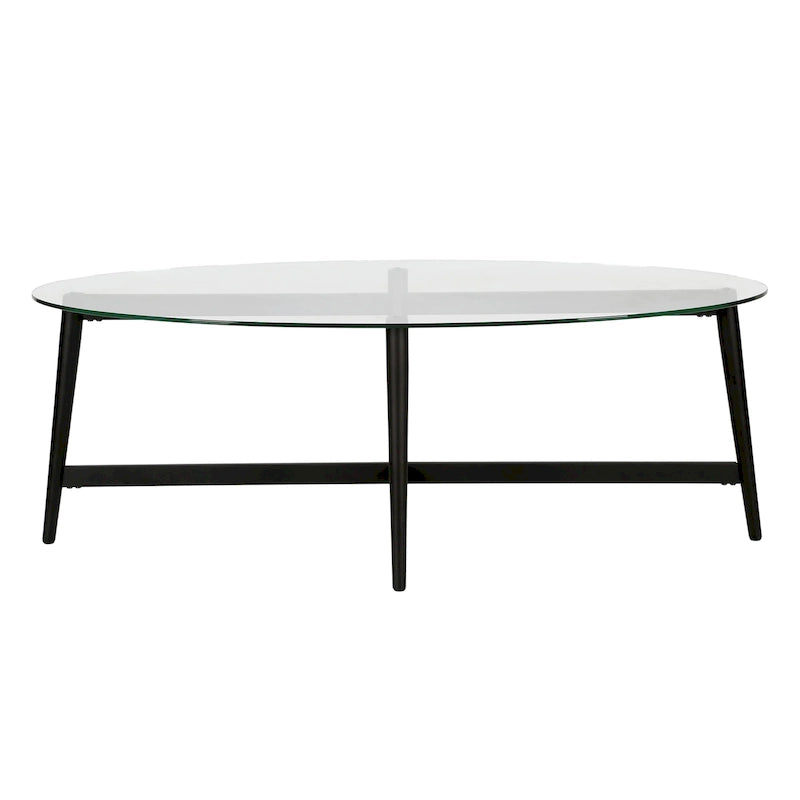 Table basse ovale en verre trempé – Laiton / Bronze noirci, pieds fuselés, pour 2 à 4 personnes