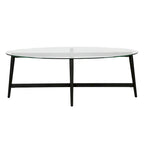 Table basse ovale en verre trempé – Laiton / Bronze noirci, pieds fuselés, pour 2 à 4 personnes