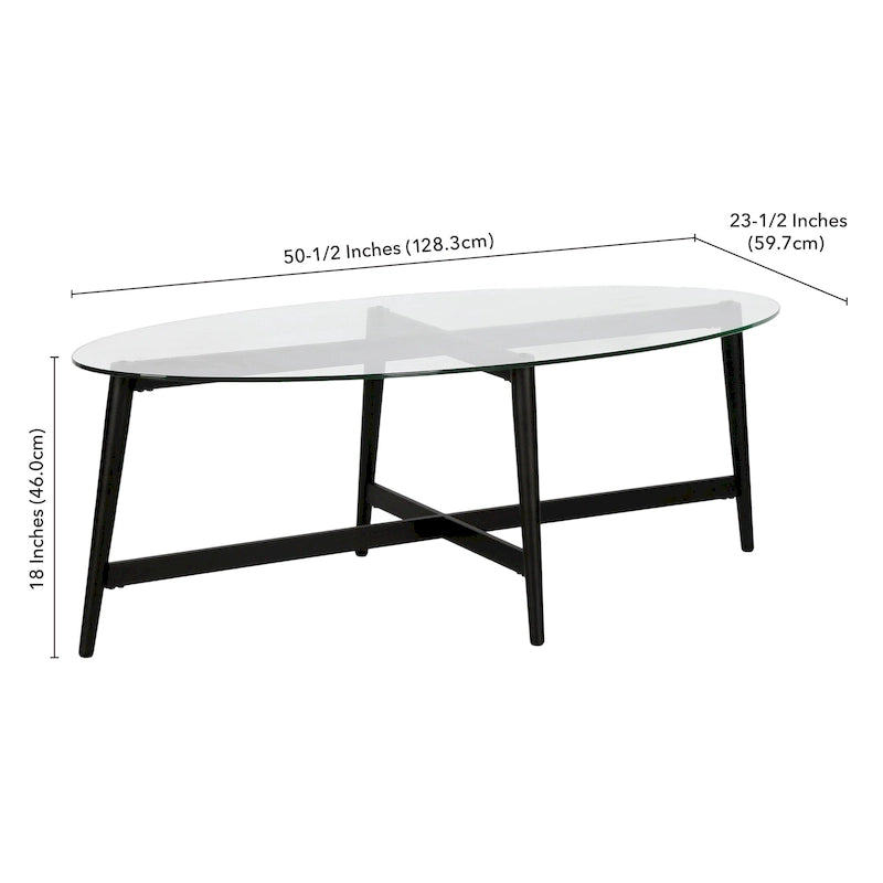 Table basse ovale en verre trempé – Laiton / Bronze noirci, pieds fuselés, pour 2 à 4 personnes