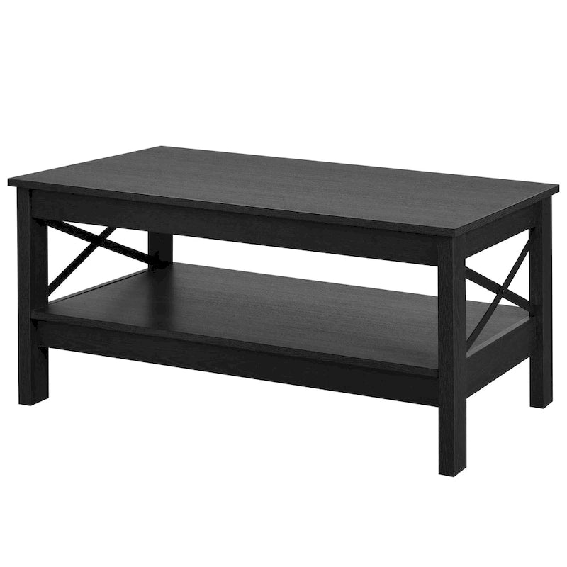 Table basse de ferme à montants en X – Noir / Gris / Marron / Blanc / Chêne foncé, 2 niveaux, 2–4 places