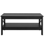 Table basse de ferme à montants en X – Noir / Gris / Marron / Blanc / Chêne foncé, 2 niveaux, 2–4 places