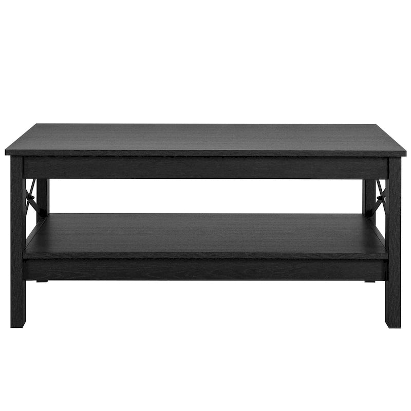 Table basse de ferme à montants en X – Noir / Gris / Marron / Blanc / Chêne foncé, 2 niveaux, 2–4 places