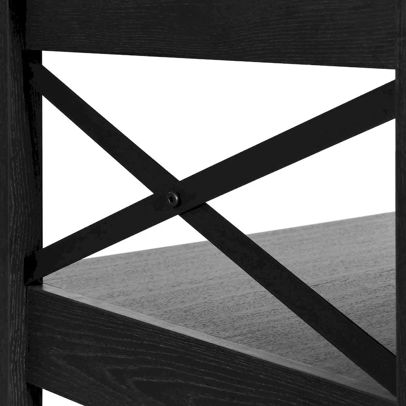 Table basse de ferme à montants en X – Noir / Gris / Marron / Blanc / Chêne foncé, 2 niveaux, 2–4 places