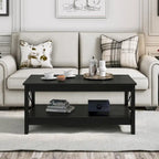 Table basse de ferme à montants en X – Noir / Gris / Marron / Blanc / Chêne foncé, 2 niveaux, 2–4 places